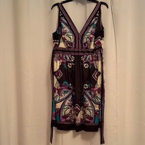 dressbarn Black and Purple Patterned Midi Dress